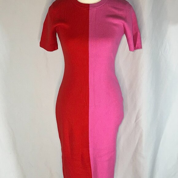 Share Andree by Unit Pink and Red Color Block Dress Bodycon Ribbed Size Small - Picture 2 of 10